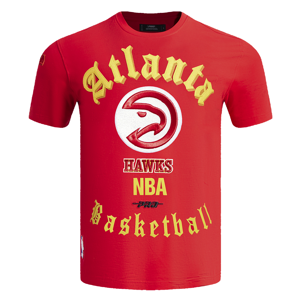 NBA ATLANTA HAWKS OLD ENGLISH T-SHIRT POUR HOMME (ROUGE)