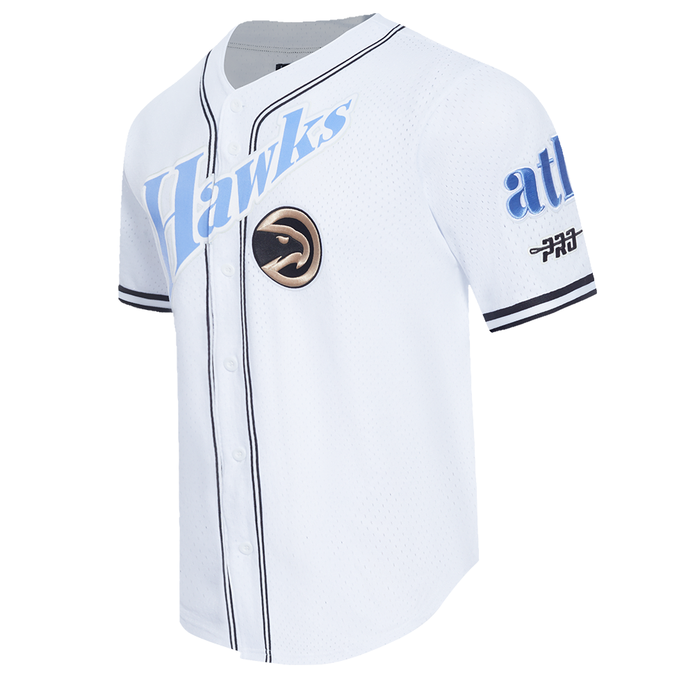 NBA ATLANTA HAWKS CITY EDITION 24-25 MEN'S MESH BUTTON DOWN SHIRT (WHITE/BLACK/WHITE)