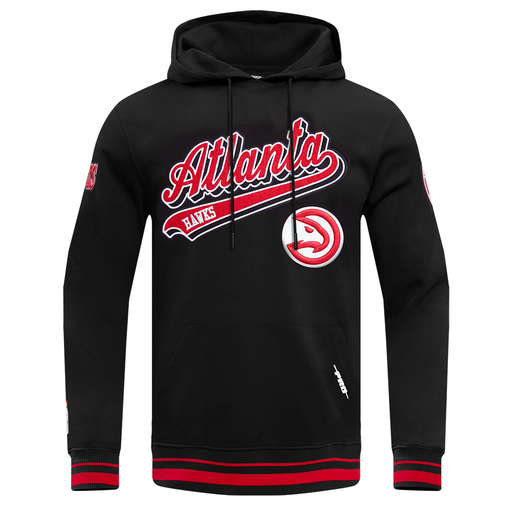 NBA ATLANTA HAWKS SCRIPT TAIL CHANDAIL À CAPUCHON EN MOLLETON CÔTELÉ POUR HOMME (NOIR/ROUGE/NOIR)