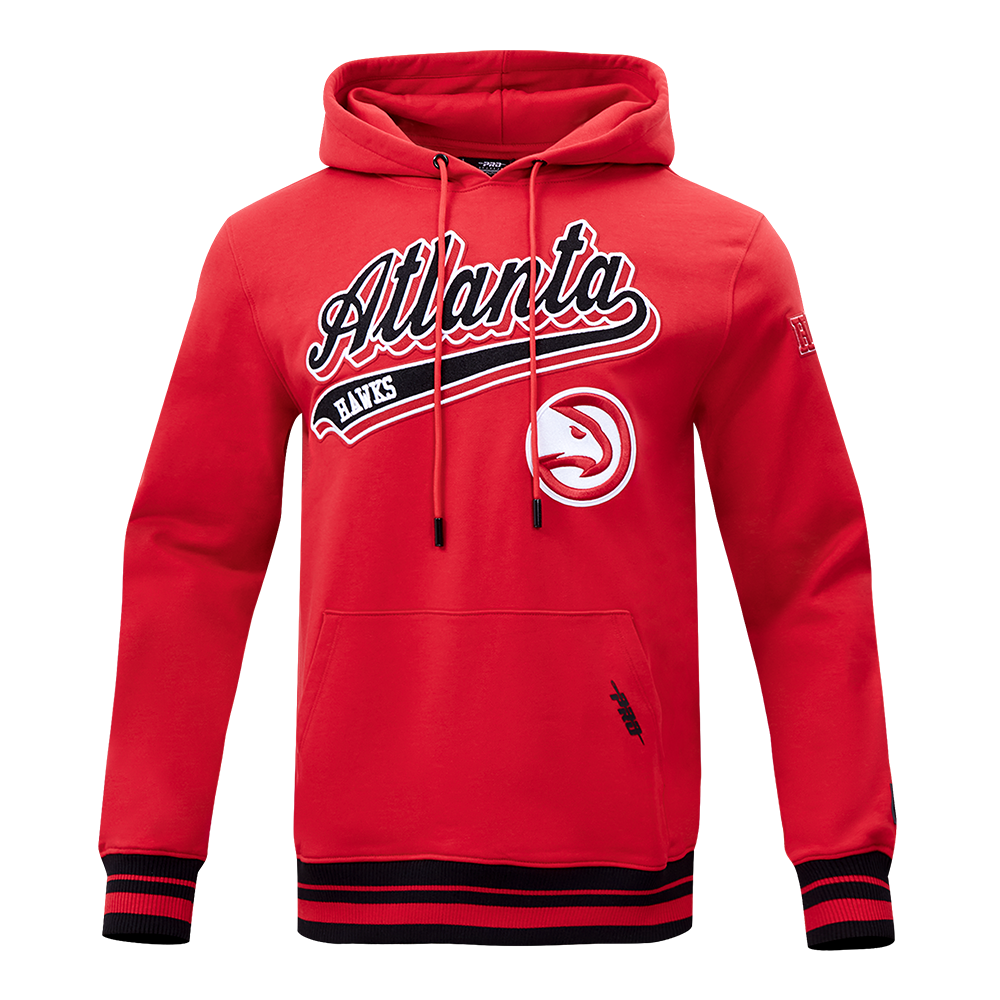 NBA ATLANTA HAWKS SCRIPT TAIL CHANDAIL À CAPUCHON EN MOLLETON CÔTELÉ POUR HOMME (ROUGE/NOIR)