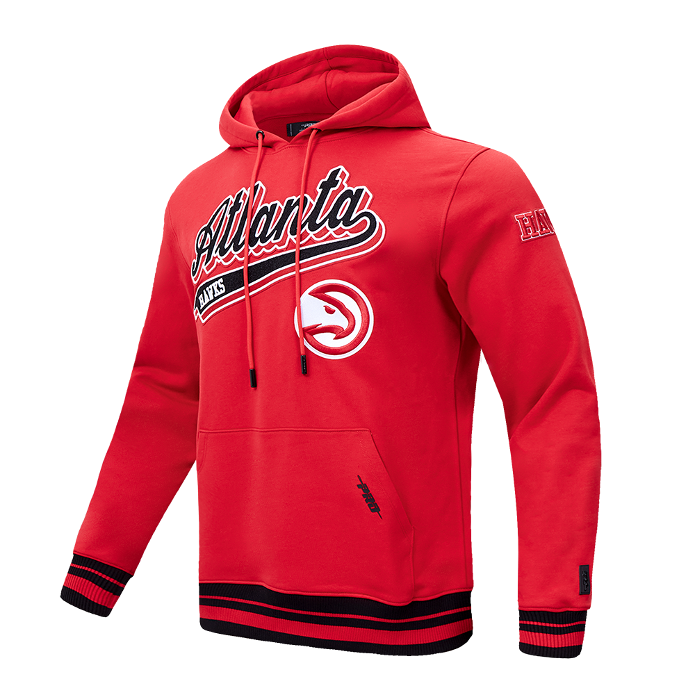 NBA ATLANTA HAWKS SCRIPT TAIL MEN'S RIB FLEECE PULLOVER HOODIE (RED/BLACK)