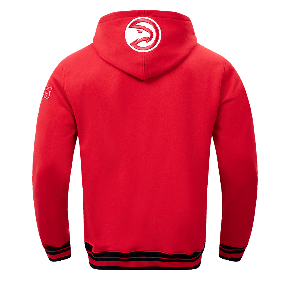 NBA ATLANTA HAWKS SCRIPT TAIL CHANDAIL À CAPUCHON EN MOLLETON CÔTELÉ POUR HOMME (ROUGE/NOIR)