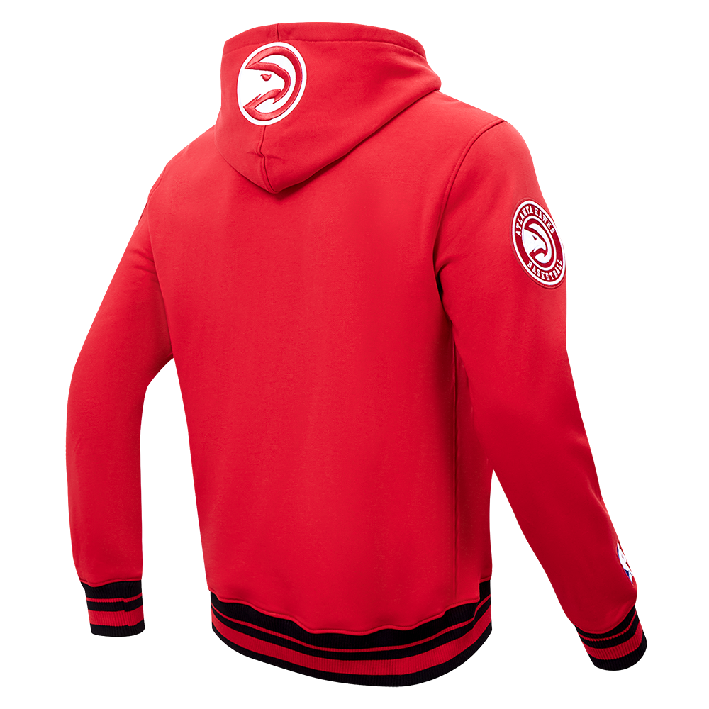 NBA ATLANTA HAWKS SCRIPT TAIL CHANDAIL À CAPUCHON EN MOLLETON CÔTELÉ POUR HOMME (ROUGE/NOIR)