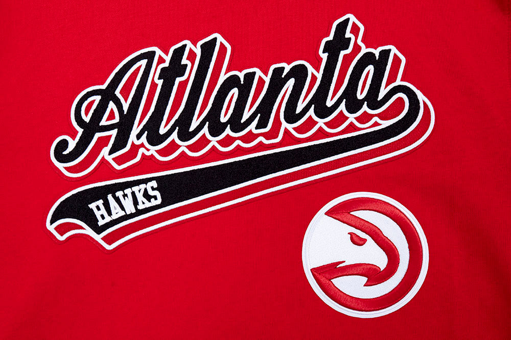 NBA ATLANTA HAWKS SCRIPT TAIL CHANDAIL À CAPUCHON EN MOLLETON CÔTELÉ POUR HOMME (ROUGE/NOIR)