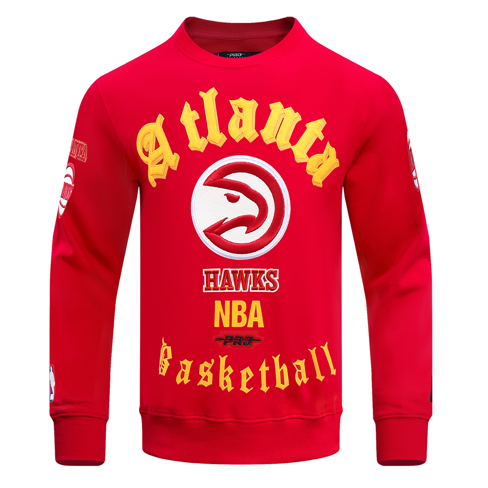 NBA ATLANTA HAWKS OLD ENGLISH MEN'S CREWNECK (RED)