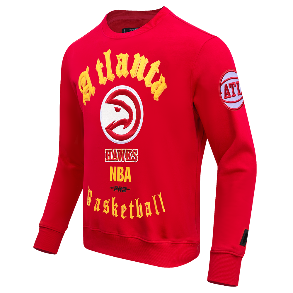 NBA ATLANTA HAWKS OLD ENGLISH MEN'S CREWNECK (RED)