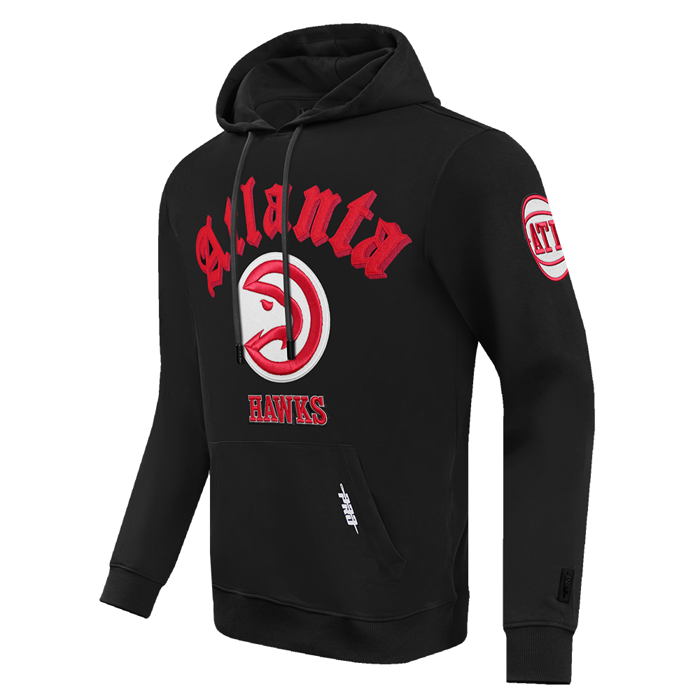 NBA ATLANTA HAWKS OLD ENGLISH MEN'S PULLOVER HOODIE (BLACK)