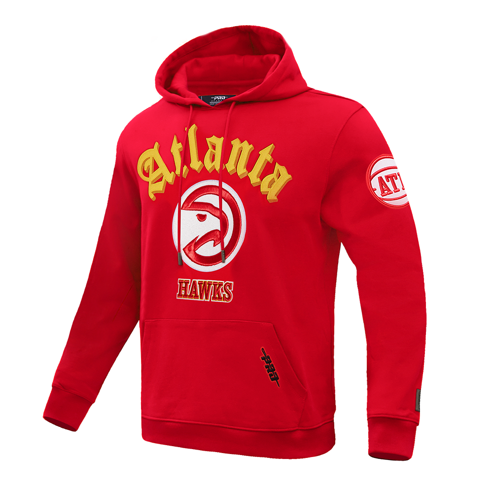 NBA ATLANTA HAWKS OLD ENGLISH MEN'S PULLOVER HOODIE (RED)