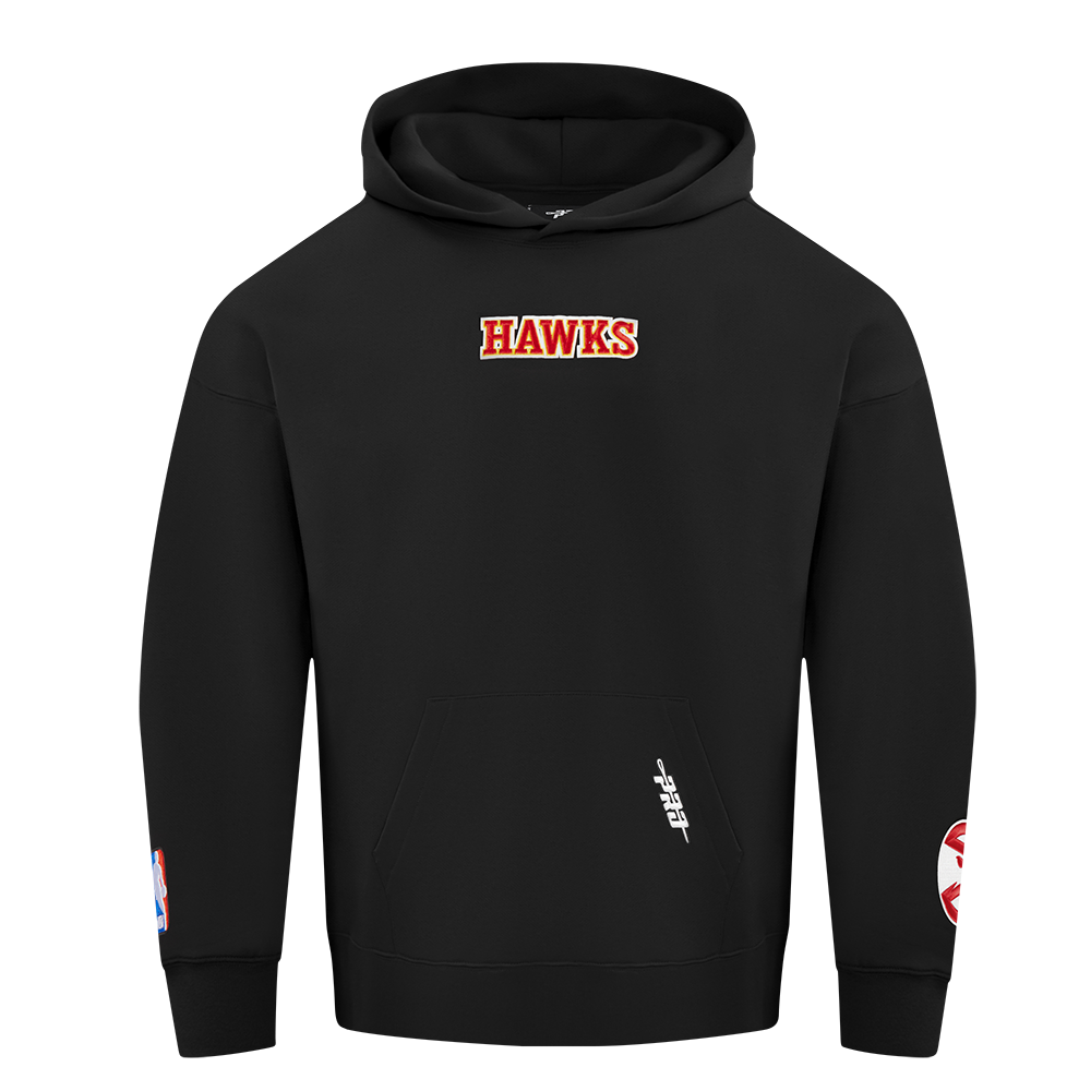 NBA ATLANTA HAWKS WINGSPAN MEN'S DROP SHOULDER FLEECE PULLOVER HOODIE (BLACK)