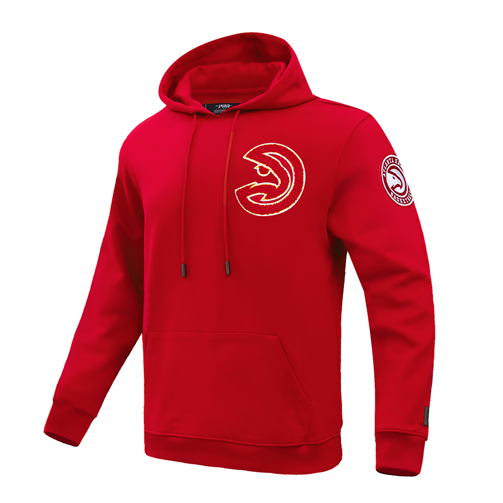 NBA ATLANTA HAWKS CLASSIC CHENILLE MEN'S DOUBLE KNIT PULLOVER HOODIE (RED)