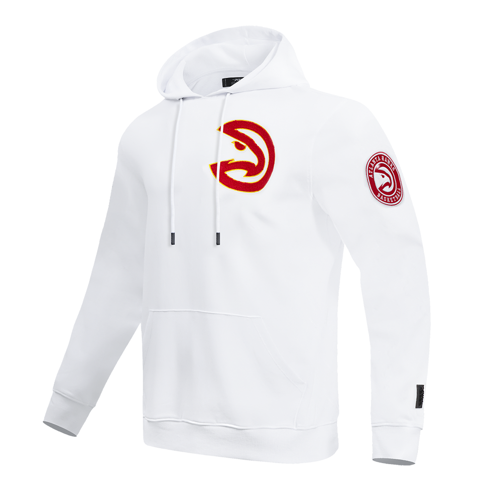 NBA ATLANTA HAWKS CLASSIC CHENILLE MEN'S DOUBLE KNIT PULLOVER HOODIE (WHITE)