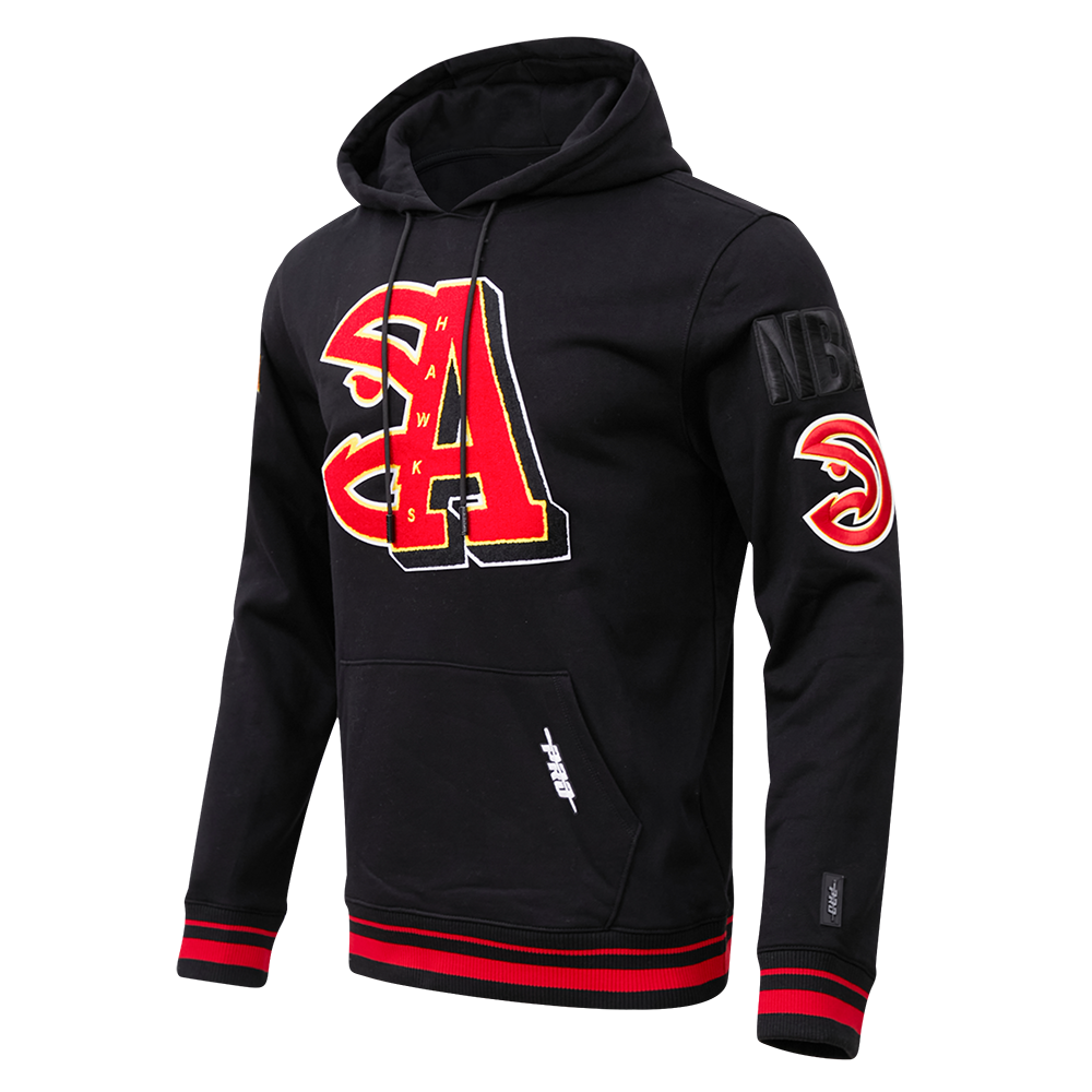 NBA ATLANTA HAWKS MASHUP MEN'S RIB PULLOVER HOODIE (BLACK/RED/BLACK)