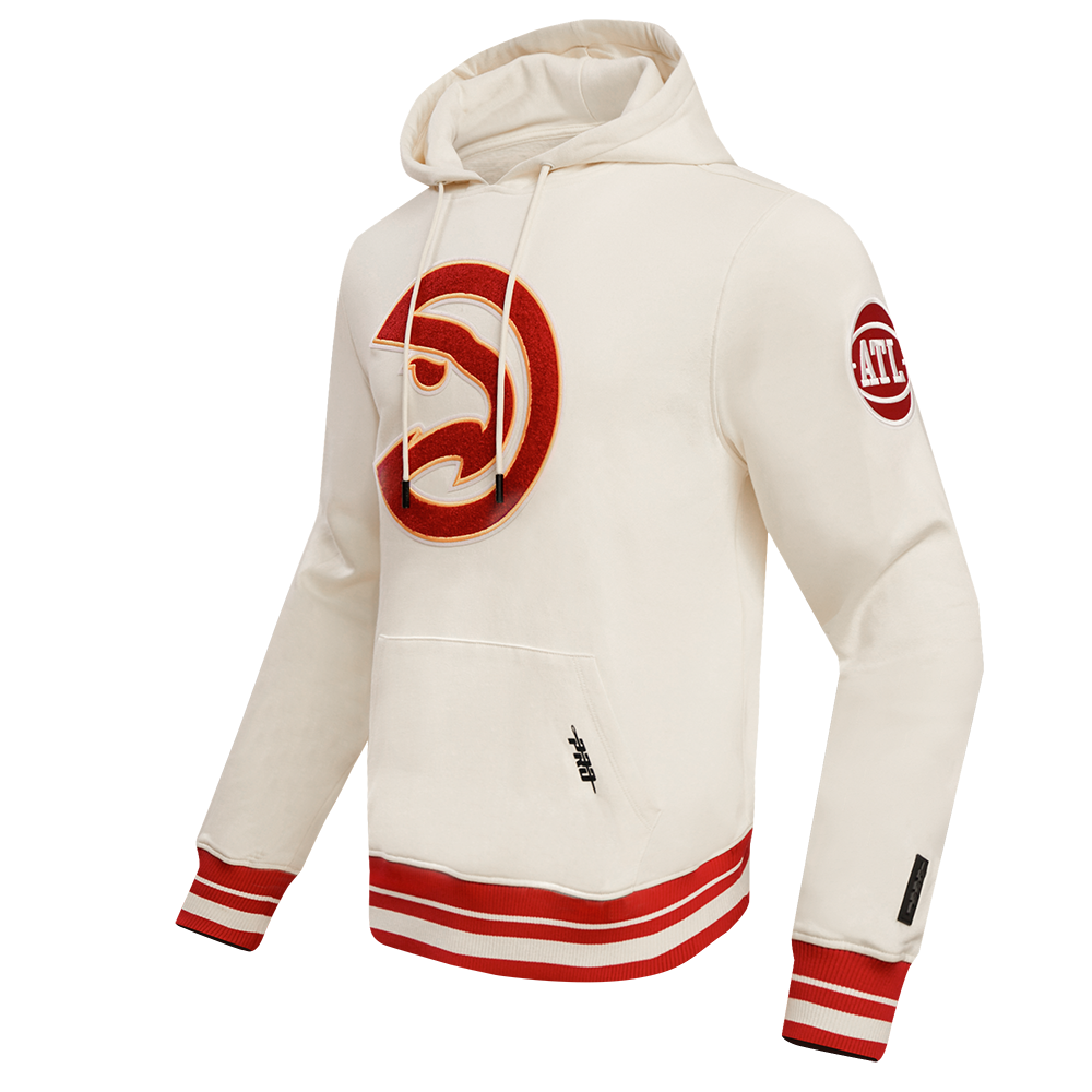 NBA ATLANTA HAWKS RETRO CLASSIC MEN'S PULLOVER HOODIE (EGGSHELL/ RED)