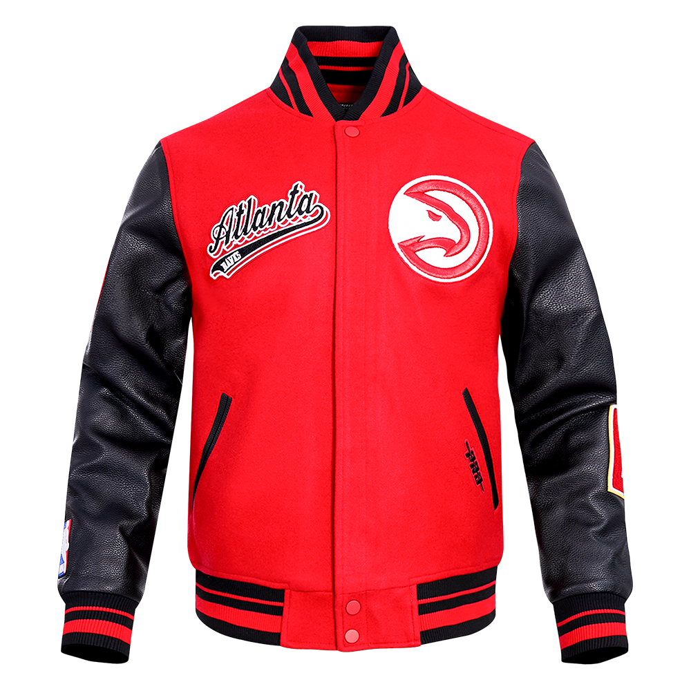 NBA ATLANTA HAWKS SCRIPT TAIL MEN'S VARSITY JACKET (RED/BLACK)