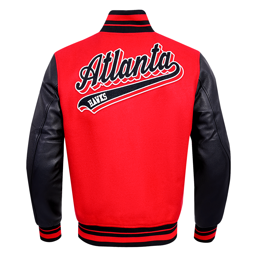 NBA ATLANTA HAWKS SCRIPT TAIL MEN'S VARSITY JACKET (RED/BLACK)
