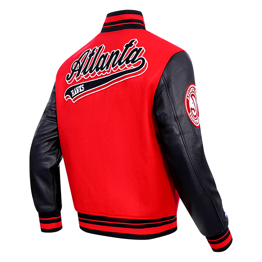 NBA ATLANTA HAWKS SCRIPT TAIL MEN'S VARSITY JACKET (RED/BLACK)