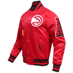 NBA ATLANTA HAWKS OLD ENGLISH MEN'S RIB SATIN JACKET (RED/BLACK)