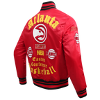 NBA ATLANTA HAWKS OLD ENGLISH MEN'S RIB SATIN JACKET (RED/BLACK)