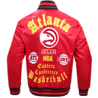 NBA ATLANTA HAWKS OLD ENGLISH MEN'S RIB SATIN JACKET (RED/BLACK)
