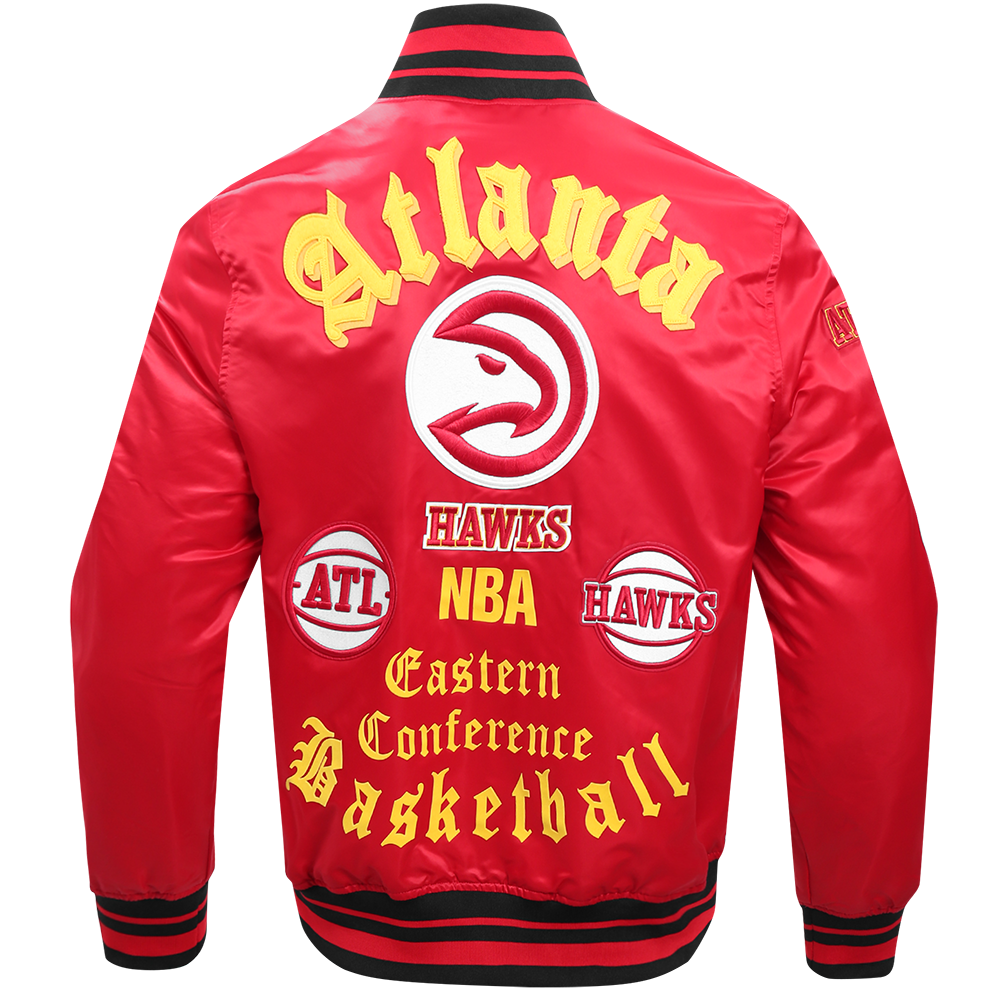 NBA ATLANTA HAWKS OLD ENGLISH MEN'S RIB SATIN JACKET (RED/BLACK)