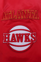 NBA ATLANTA HAWKS OLD ENGLISH MEN'S RIB SATIN JACKET (RED/BLACK)