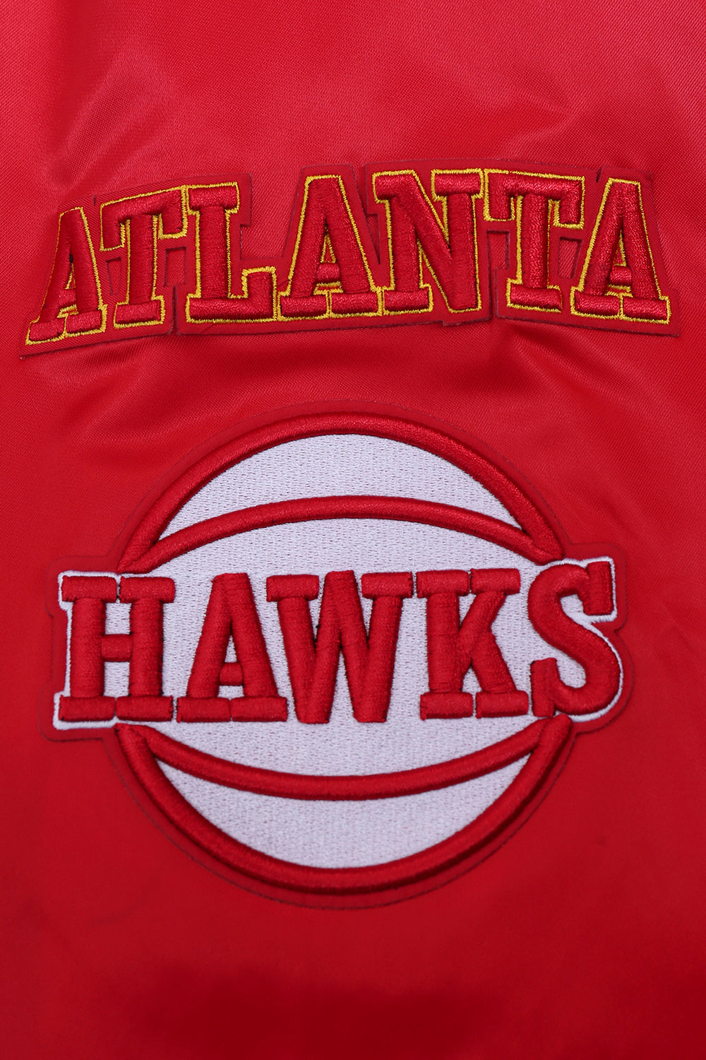 NBA ATLANTA HAWKS OLD ENGLISH MEN'S RIB SATIN JACKET (RED/BLACK)