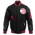NBA ATLANTA HAWKS OLD ENGLISH MEN'S RIB WOOL VARSITY JACKET (BLACK/RED/BLACK)