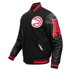 NBA ATLANTA HAWKS OLD ENGLISH MEN'S RIB WOOL VARSITY JACKET (BLACK/RED/BLACK)