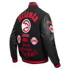 NBA ATLANTA HAWKS OLD ENGLISH MEN'S RIB WOOL VARSITY JACKET (BLACK/RED/BLACK)