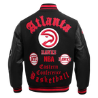 NBA ATLANTA HAWKS OLD ENGLISH MEN'S RIB WOOL VARSITY JACKET (BLACK/RED/BLACK)