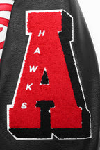 NBA ATLANTA HAWKS OLD ENGLISH MEN'S RIB WOOL VARSITY JACKET (BLACK/RED/BLACK)