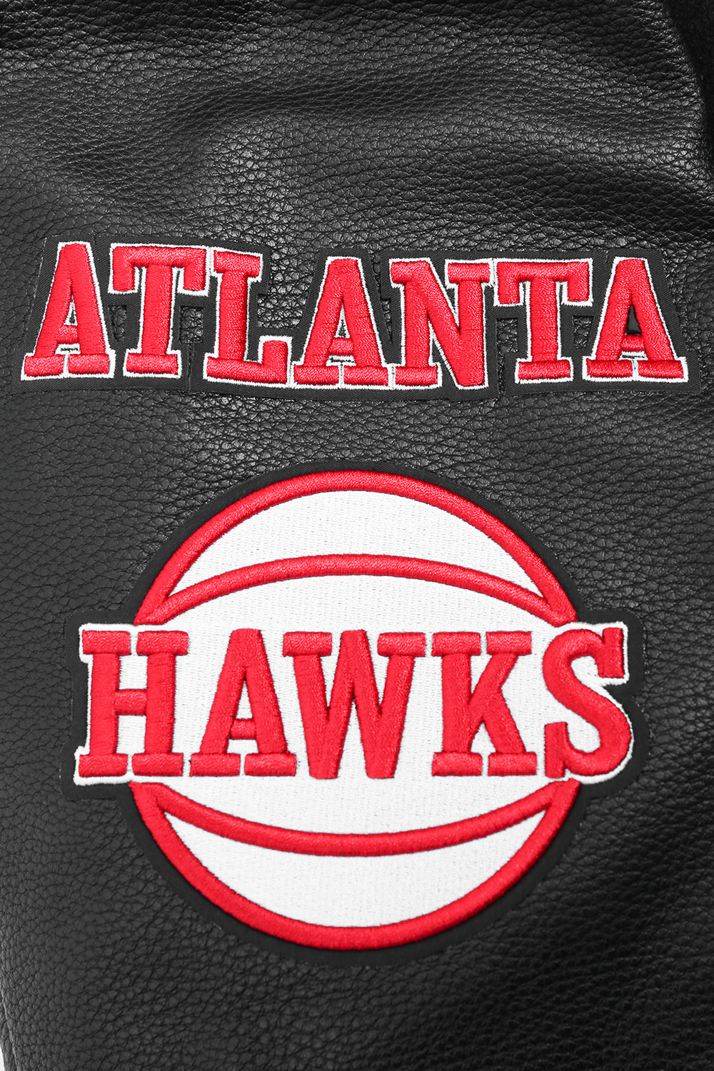 NBA ATLANTA HAWKS OLD ENGLISH MEN'S RIB WOOL VARSITY JACKET (BLACK/RED/BLACK)