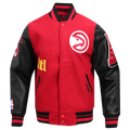 NBA ATLANTA HAWKS OLD ENGLISH MEN'S RIB WOOL VARSITY JACKET (RED/BLACK)