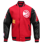NBA ATLANTA HAWKS OLD ENGLISH MEN'S RIB WOOL VARSITY JACKET (RED/BLACK)