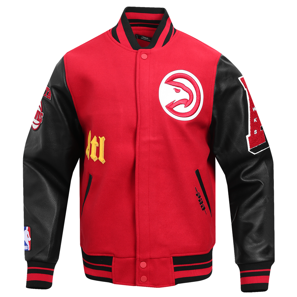 NBA ATLANTA HAWKS OLD ENGLISH MEN'S RIB WOOL VARSITY JACKET (RED/BLACK)