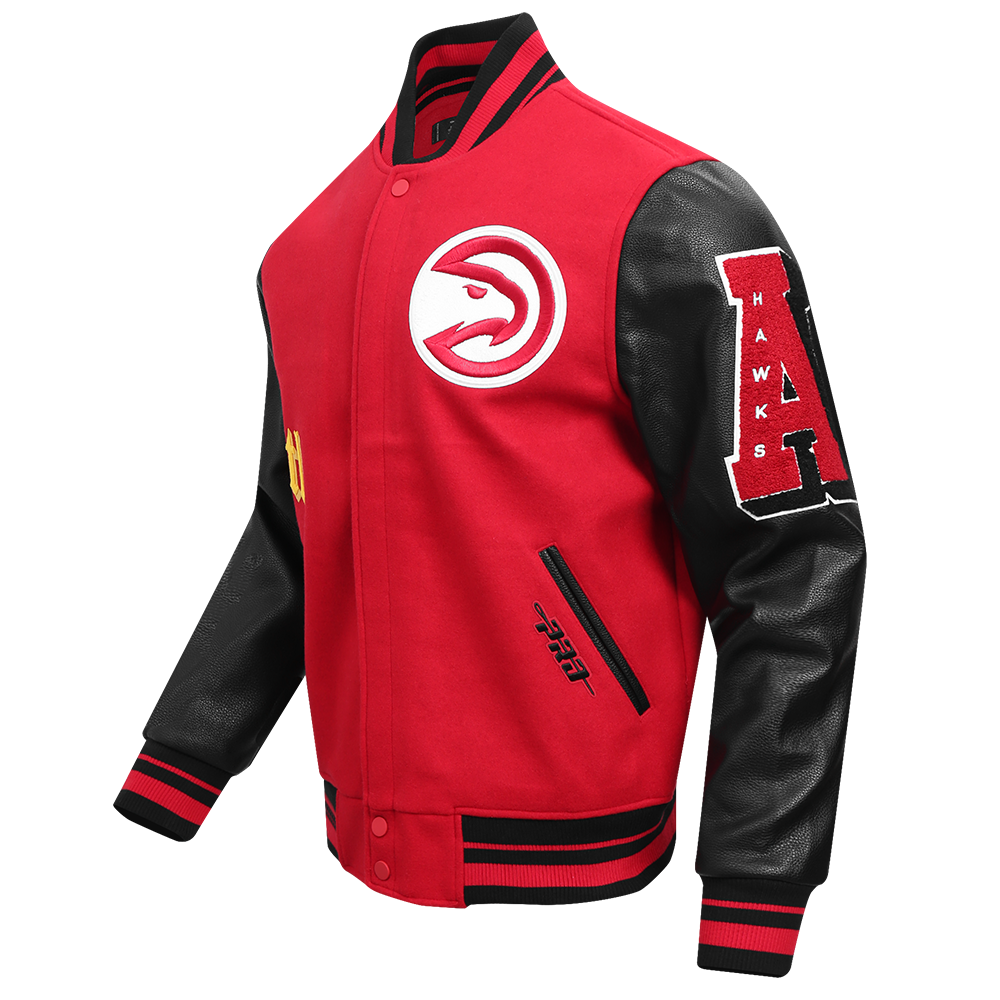 NBA ATLANTA HAWKS OLD ENGLISH MEN'S RIB WOOL VARSITY JACKET (RED/BLACK)