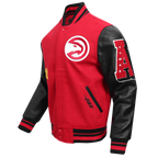 NBA ATLANTA HAWKS OLD ENGLISH MEN'S RIB WOOL VARSITY JACKET (RED/BLACK)