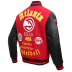NBA ATLANTA HAWKS OLD ENGLISH MEN'S RIB WOOL VARSITY JACKET (RED/BLACK)