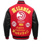 NBA ATLANTA HAWKS OLD ENGLISH MEN'S RIB WOOL VARSITY JACKET (RED/BLACK)