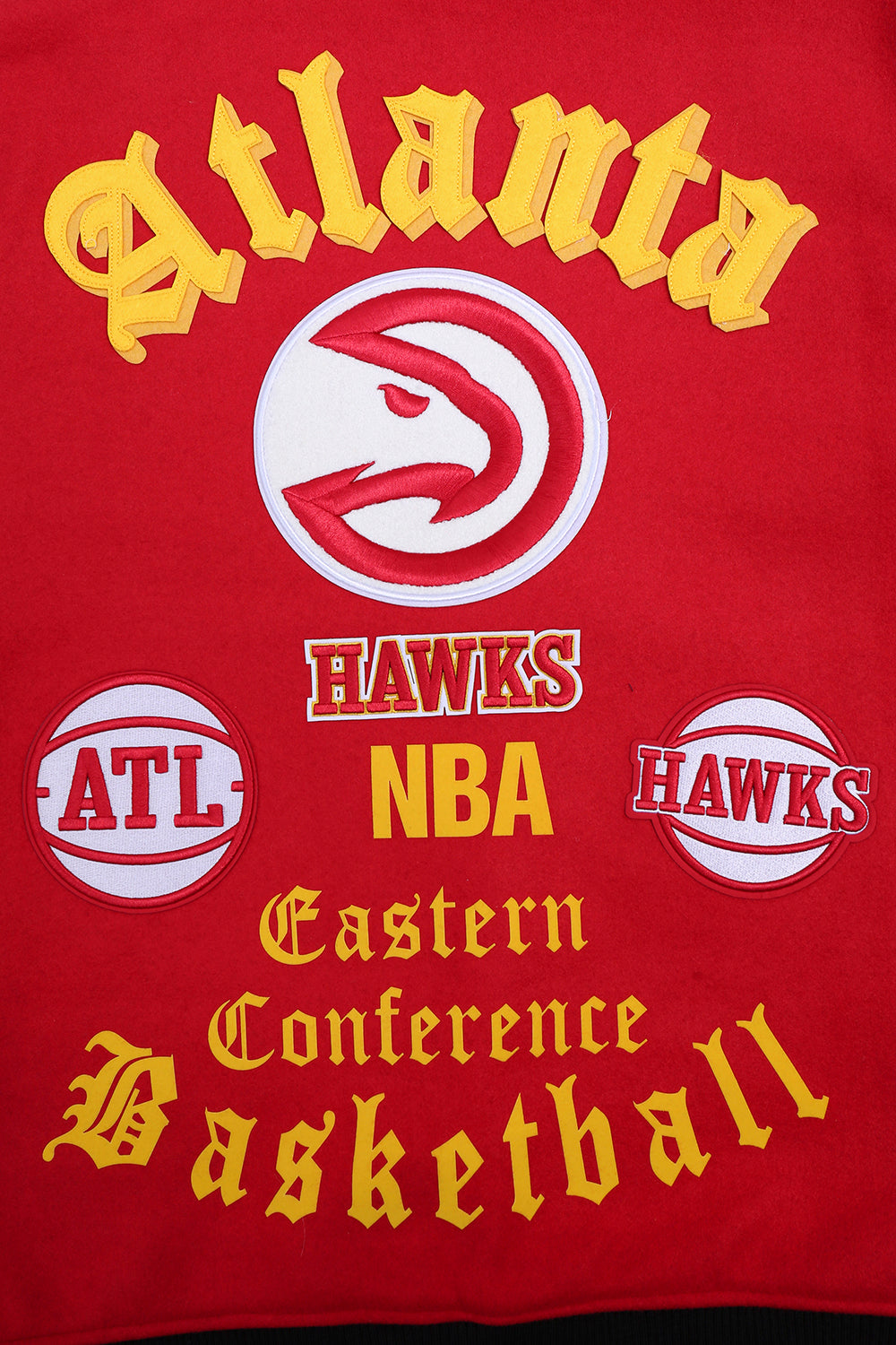 NBA ATLANTA HAWKS OLD ENGLISH MEN'S RIB WOOL VARSITY JACKET (RED/BLACK)