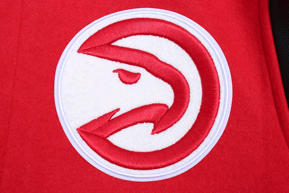 NBA ATLANTA HAWKS OLD ENGLISH MEN'S RIB WOOL VARSITY JACKET (RED/BLACK)