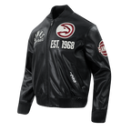 NBA ATLANTA HAWKS MODERN ORIGINALS MEN'S LEATHER VARSITY JACKET (JET BLACK)