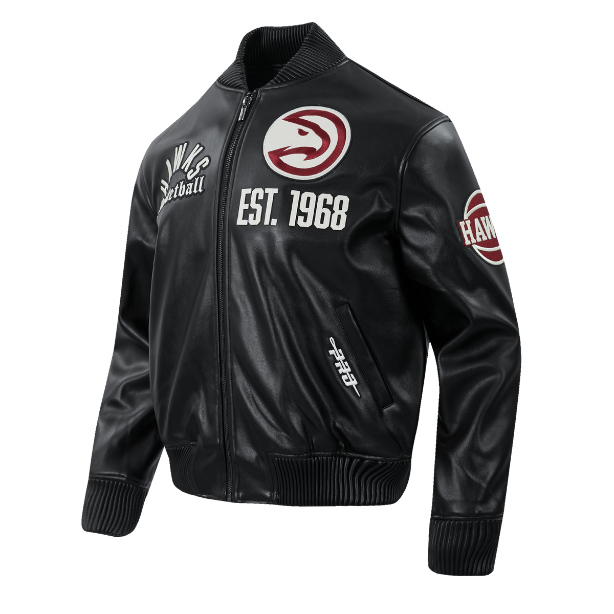 NBA ATLANTA HAWKS MODERN ORIGINALS MEN'S LEATHER VARSITY JACKET (JET BLACK)