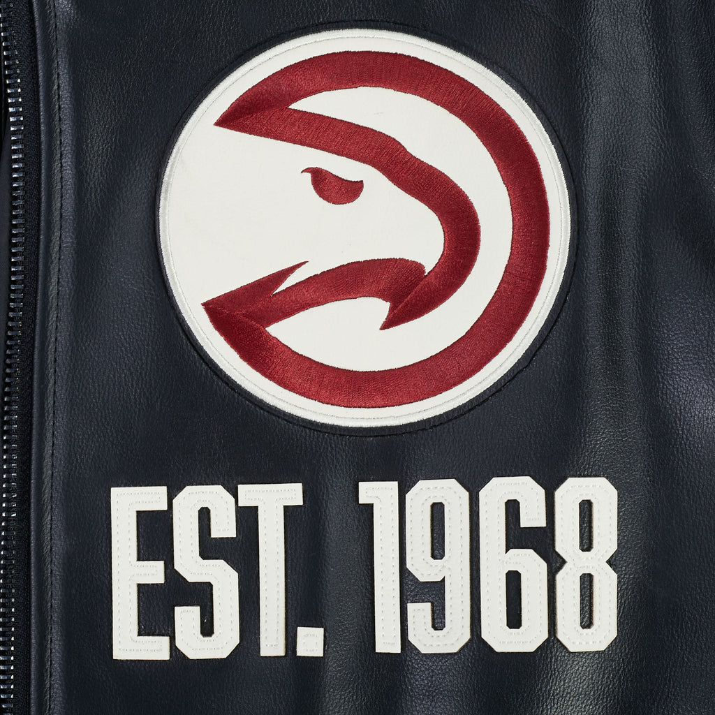 NBA ATLANTA HAWKS MODERN ORIGINALS MEN'S LEATHER VARSITY JACKET (JET BLACK)