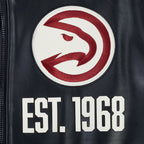 NBA ATLANTA HAWKS MODERN ORIGINALS MEN'S LEATHER VARSITY JACKET (JET BLACK)