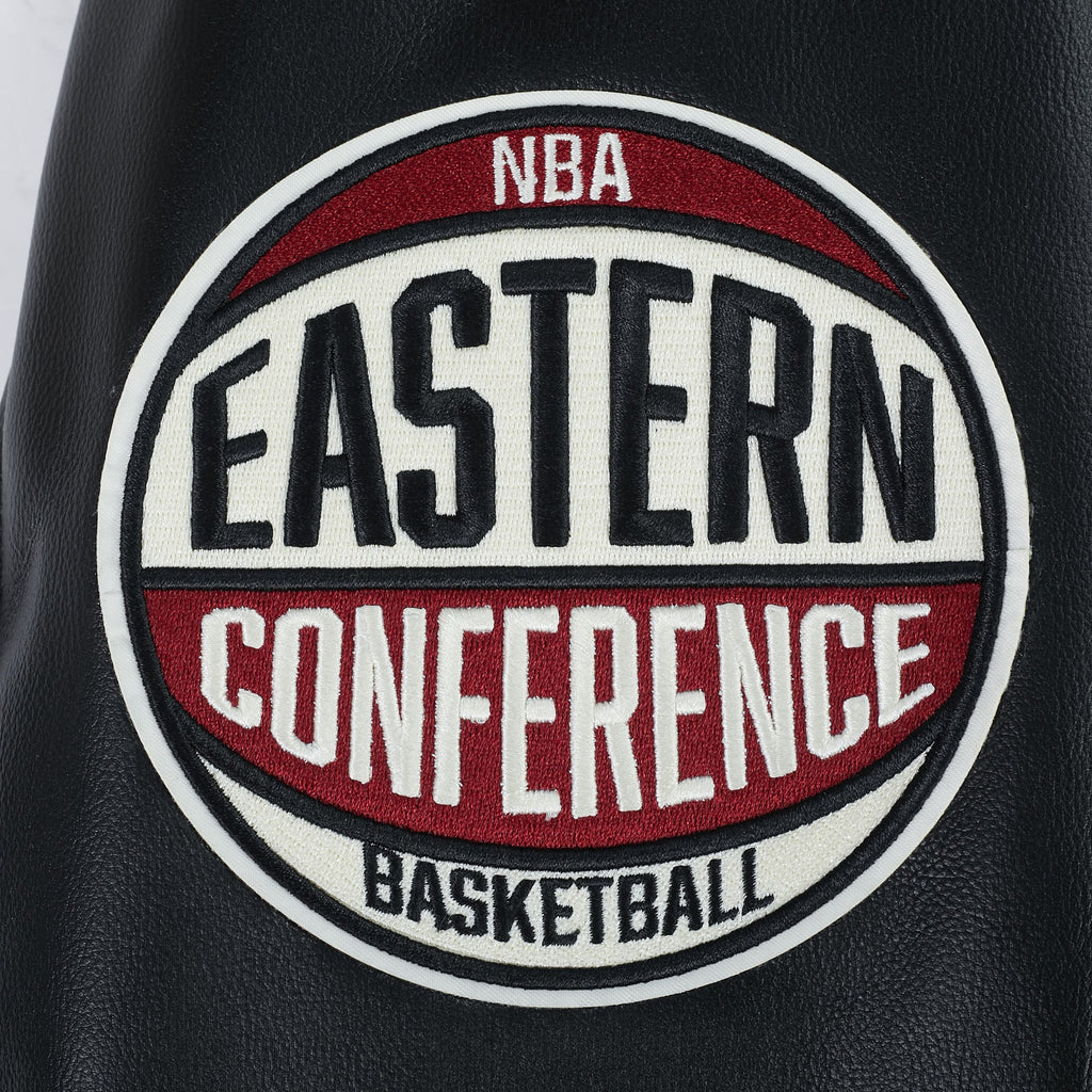 NBA ATLANTA HAWKS MODERN ORIGINALS MEN'S LEATHER VARSITY JACKET (JET BLACK)