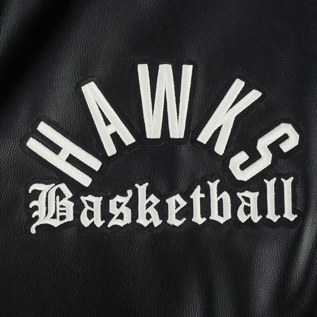 NBA ATLANTA HAWKS MODERN ORIGINALS MEN'S LEATHER VARSITY JACKET (JET BLACK)