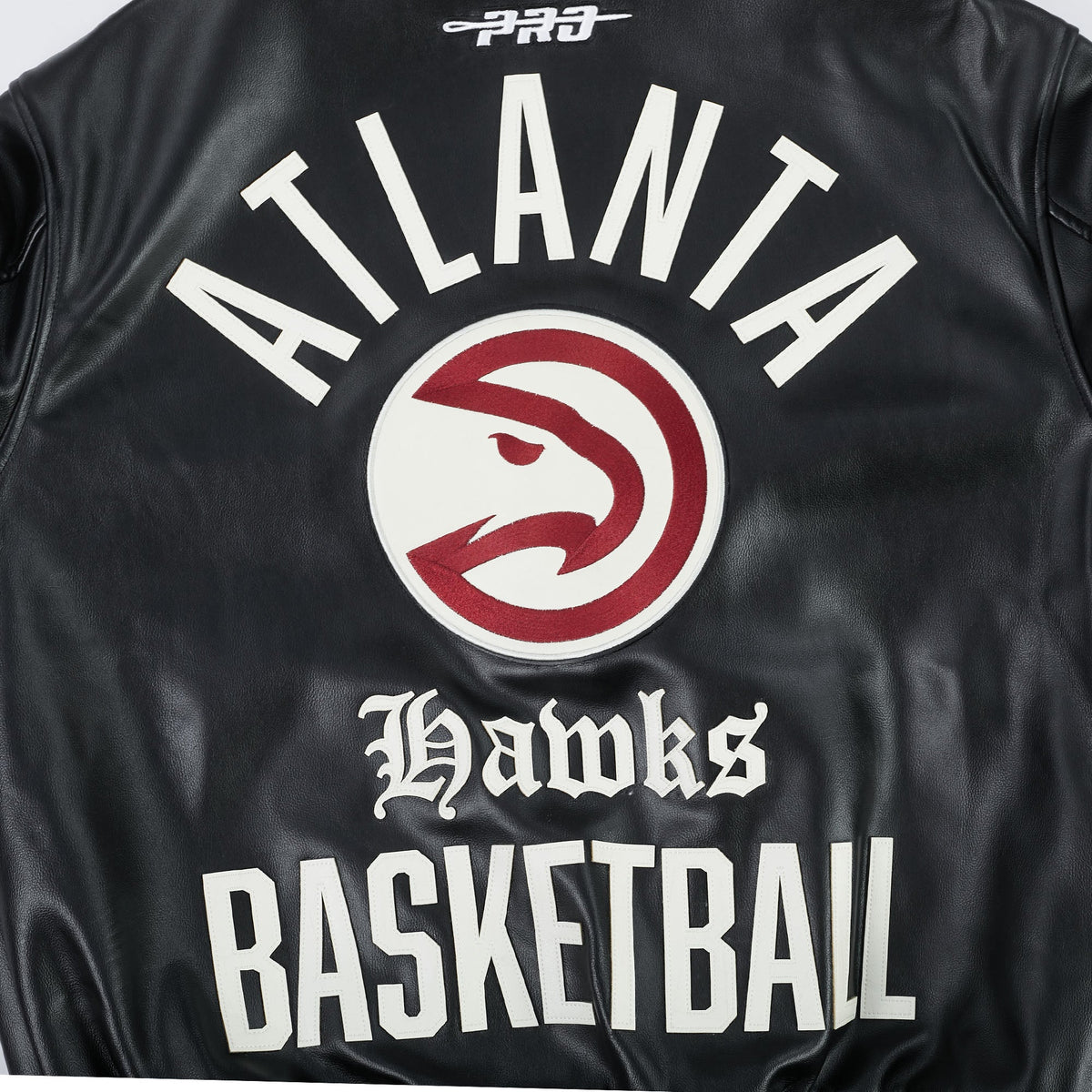 NBA ATLANTA HAWKS MODERN ORIGINALS MEN'S LEATHER VARSITY JACKET (JET BLACK)