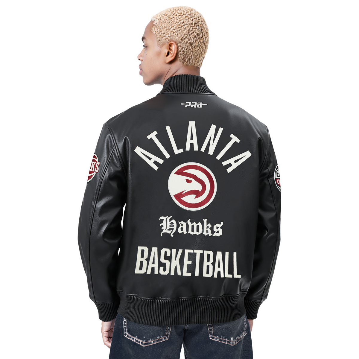 NBA ATLANTA HAWKS MODERN ORIGINALS MEN'S LEATHER VARSITY JACKET (JET BLACK)