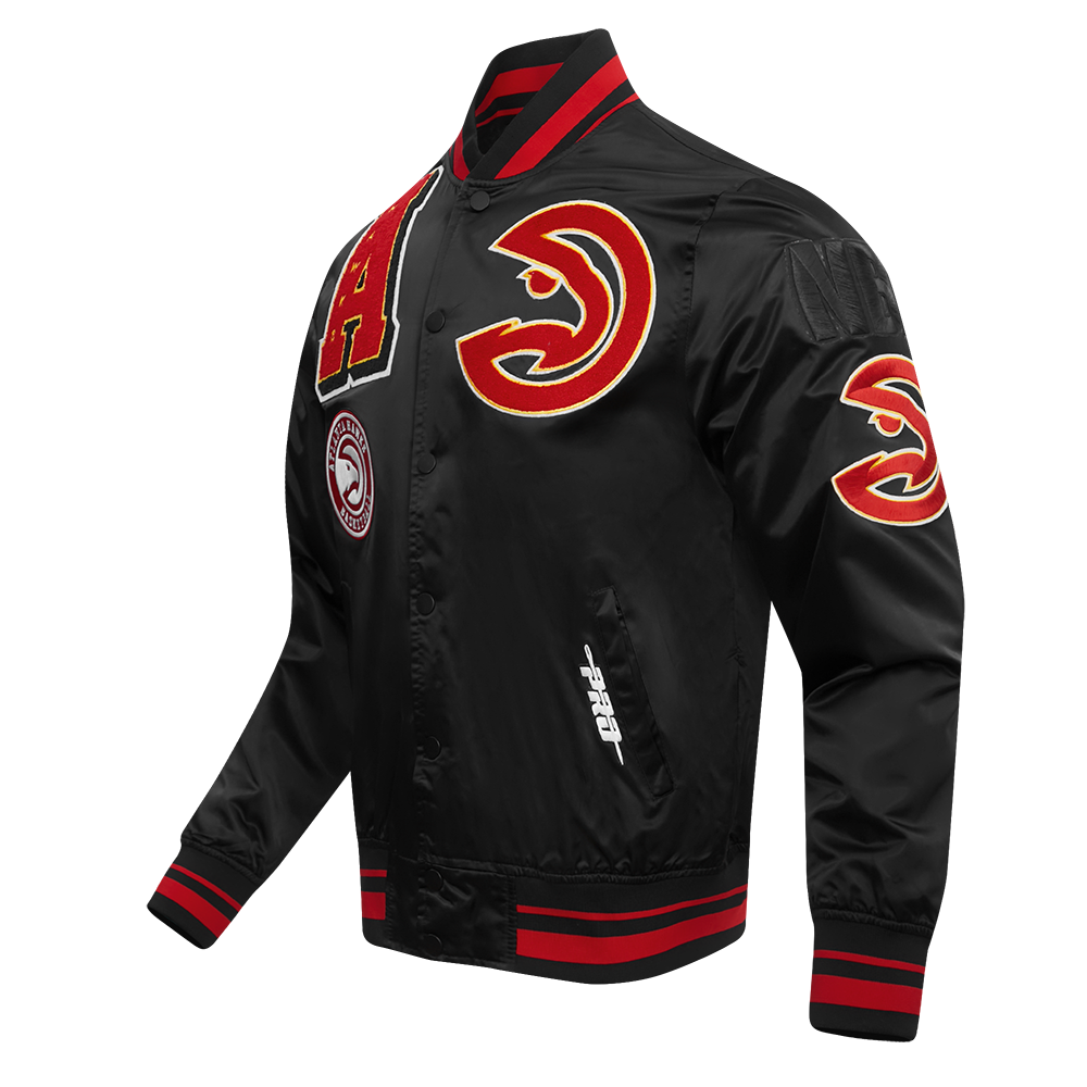 NBA ATLANTA HAWKS MASH UP MEN'S RIB SATIN JACKET (BLACK/RED/BLACK)